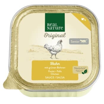 REAL NATURE Original Nourriture humide pour chat, Senior, Ragoût, au poulet et aux haricots verts 16x100 g