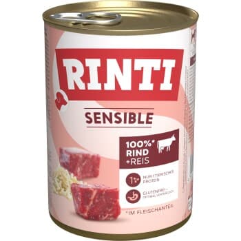 RINTI Sensible nourriture humide pour chien, adulte, boîte Bœuf & Riz 12x400 g