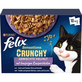 Felix Sensations Crunchy 10 x 85 g + 40 g de bouchées croustillantes Variété de saveurs aux légumes