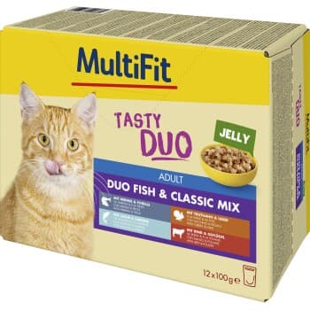 MultiFit nourriture humide pour chat Tasty Duo Adult Duo Poisson & Classic Jelly Mix Multipack 12x100 g