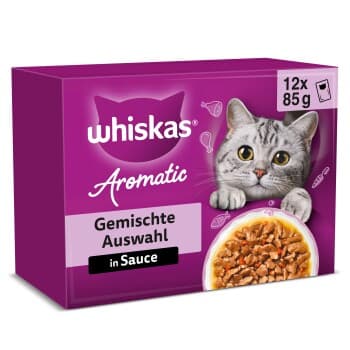 Whiskas Nourriture humide pour chat adulte, Multipack, 1+ Sélection variée, en sauce 12x85 g