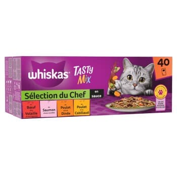 Whiskas Tasty Mix Sachets Fraîcheur Sélection Du Chef En Sauce Pour Chat Adulte 4 Variétés 40 x 85g