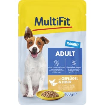MultiFit nourriture humide pour chien, adulte, petit chien, sachet, ragoût avec volaille et foie 24x100 g