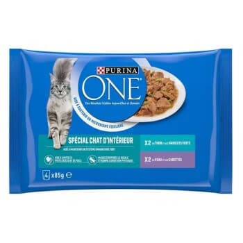 Purina ONE - Sachets pour Chat d'Intérieur au Veau et au Thon 4 x 85 g