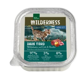 REAL NATURE WILDERNESS nourriture humide pour chat, Adulte 16x100 g Dark Fjord sanglier au canard et au renne 16x100 g