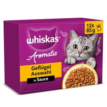Whiskas nourriture humide pour chat adulte, multipack, 1+ sélection de volaille, en sauce 12x85 g