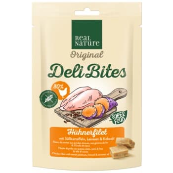 REAL NATURE Deli Bites 150 g Filet de poulet aux patates douces, aux graines de lin et à l’huile de coco