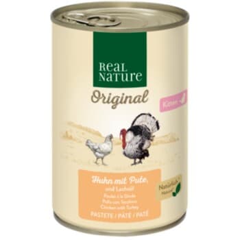 REAL NATURE Original nourriture humide pour chat, chaton poulet à la dinde et à l’huile de saumon 12x400 g