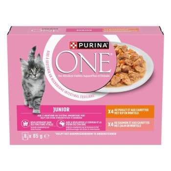 Purina ONE Sachets pour Chaton au Saumon Carottes & au Poulet Carottes 8 x 85 g