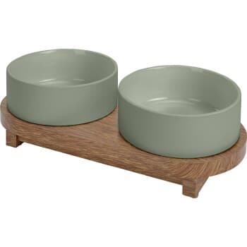 more LIFESTYLEPETS Support Bois & Gamelles Doubles Céramique gris
