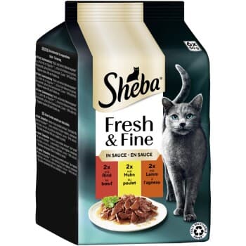 Sheba Fresh Fine Nourriture humide pour chat adulte Multipack en sauce Bœuf, poulet, agneau 36x50 g