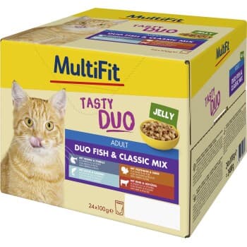 MultiFit nourriture humide pour chat Tasty Duo Adult Duo Poisson & Classic Jelly Mix Multipack 24x100 g