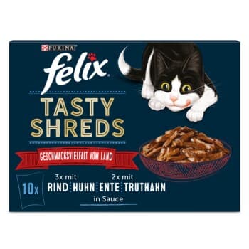 Felix Tasty Shreds 10 x 80 g Variété de saveurs du pays