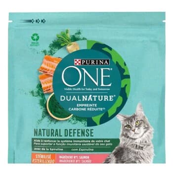 Purina ONE DualNature - NATURAL DEFENSE - Croquettes Spécial Chat Stérilisé Saumon et Spiruline 1,4 kg