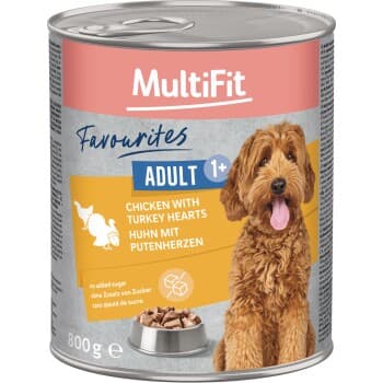 MultiFit Favoris Nourriture humide Chien Adulte Poulet cœur de dinde 6x800 g