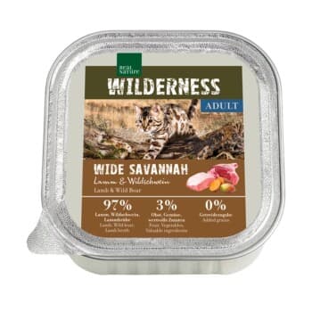 REAL NATURE WILDERNESS nourriture humide pour chat, Adulte 16x100 g Wide Savannah agneau & sanglier 16x100 g