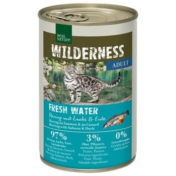 REAL NATURE WILDERNESS nourriture humide pour chat, adulte Fresh Water Hering au saumon et au canard 24x400 g