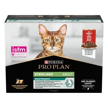 PRO PLAN Adult Sterilised Maintenance avec Bœuf en Sauce 10 x 85 g